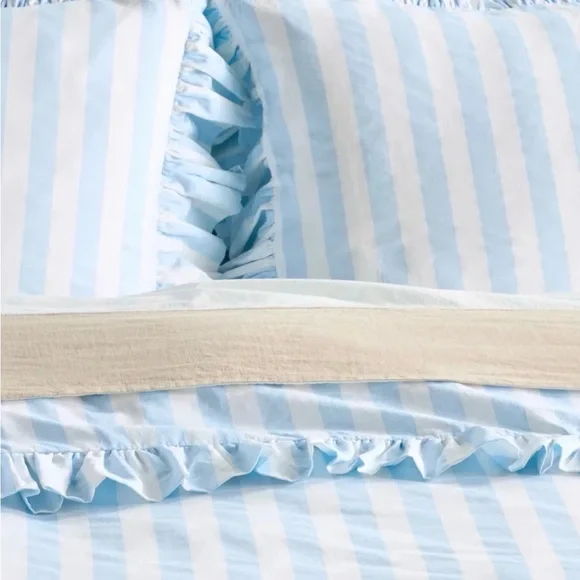 Anthropologie King Duvet Cover - Ruffle Stripe Blue Maeve - Picture 3 of 3